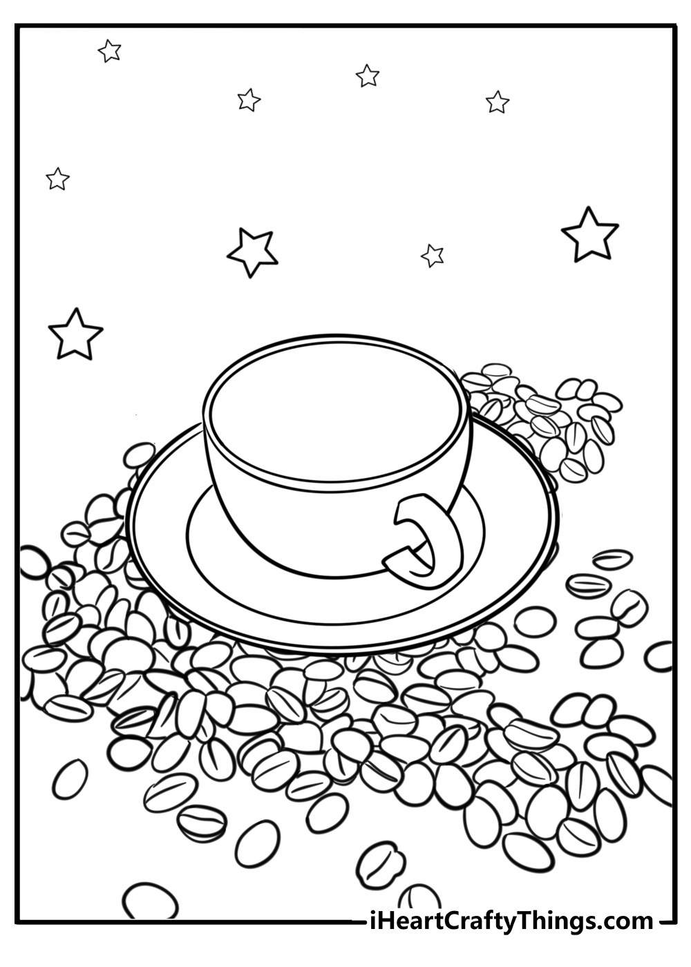 Coffee cup and bean son a table free coloring page pdf