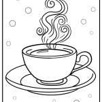 Coffee cup with swirling steam free printable coloring page