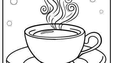 Coffee cup with swirling steam free printable coloring page