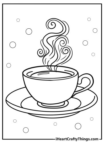 Coffee cup with swirling steam free printable coloring page