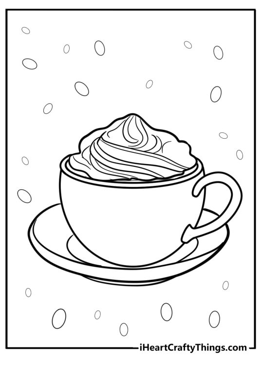 Coffee cup with whipped cream on top free printable coloring page