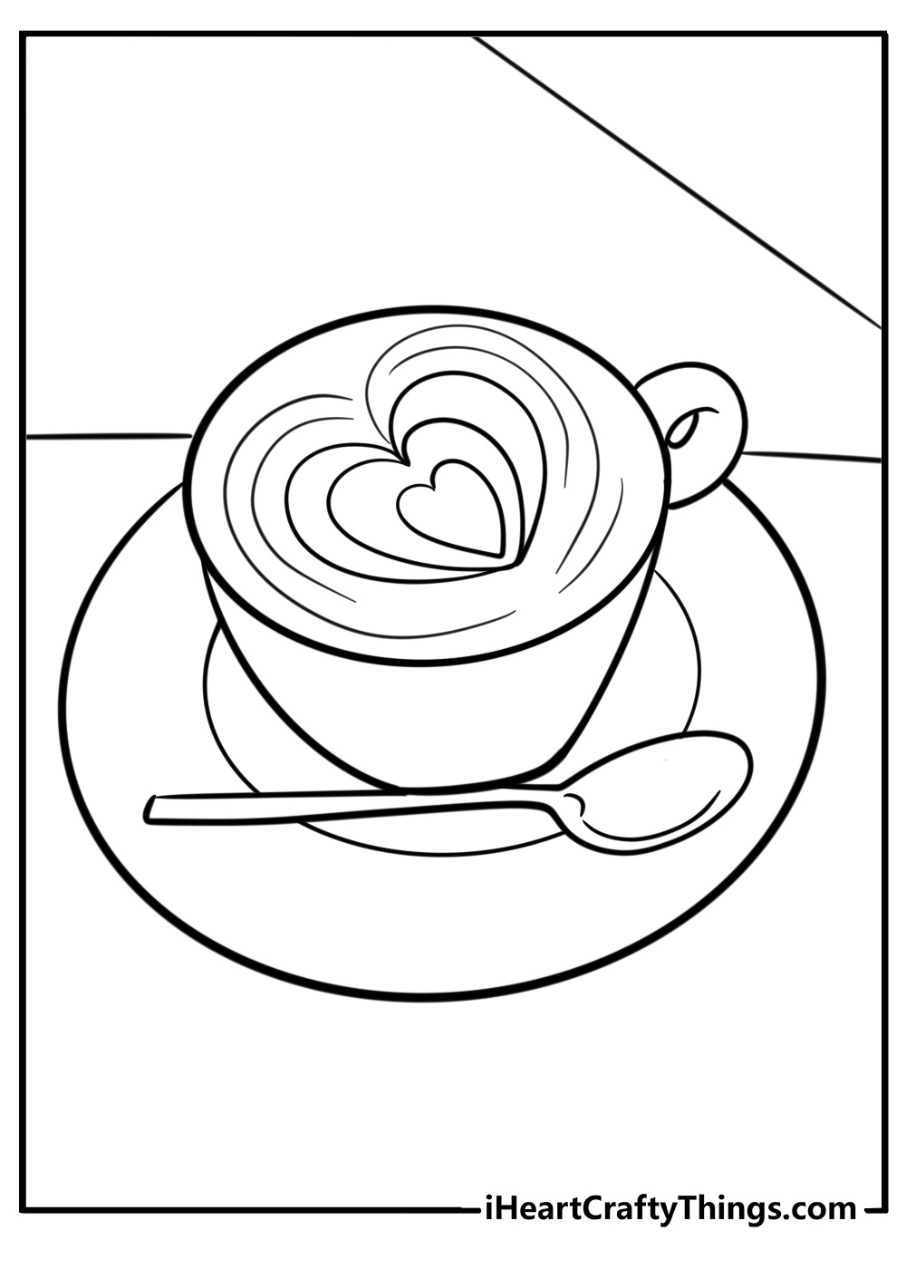 Coffee latte with foam art printable coloring page