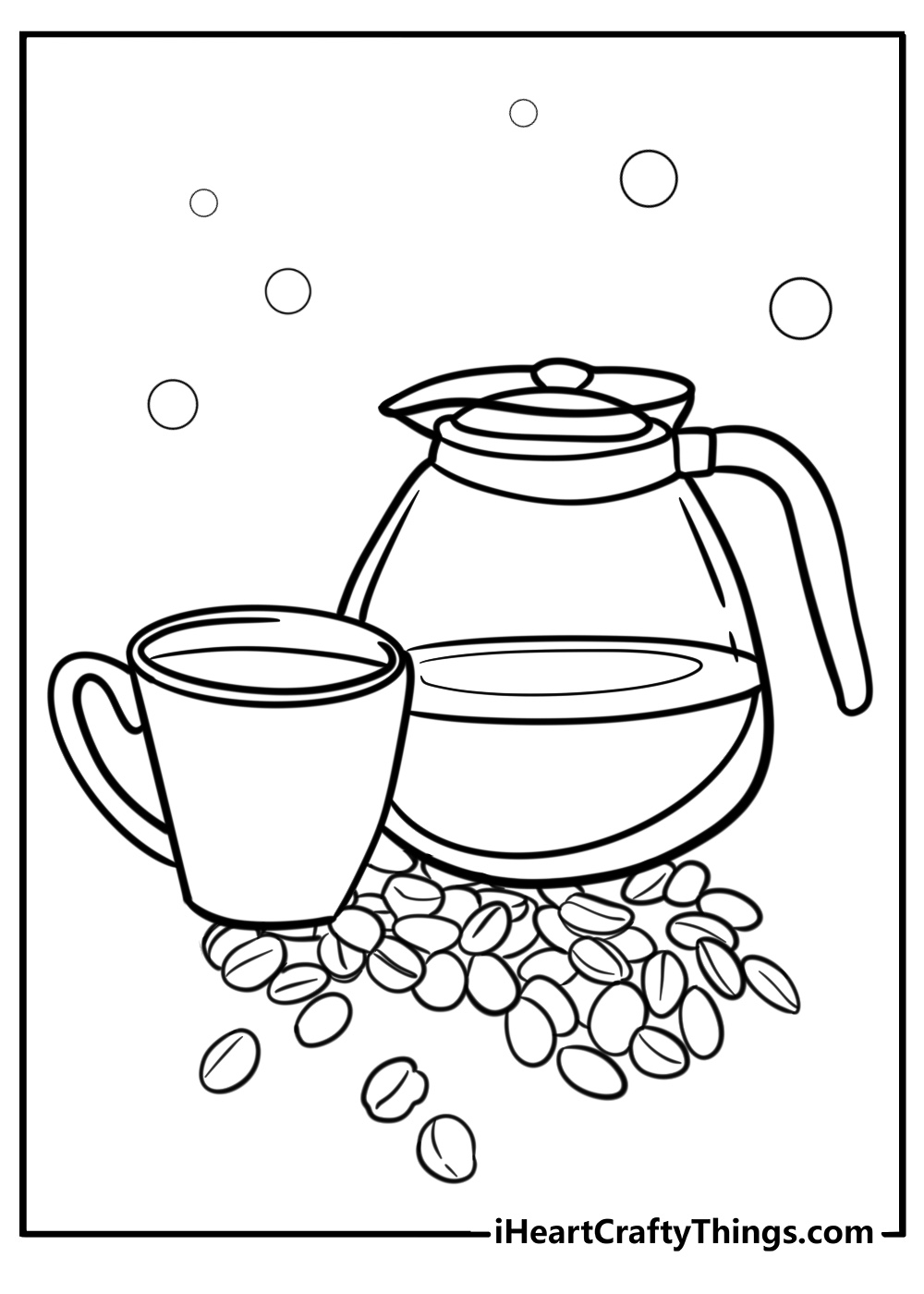 Coffee pot and mug detailed coloring sheet