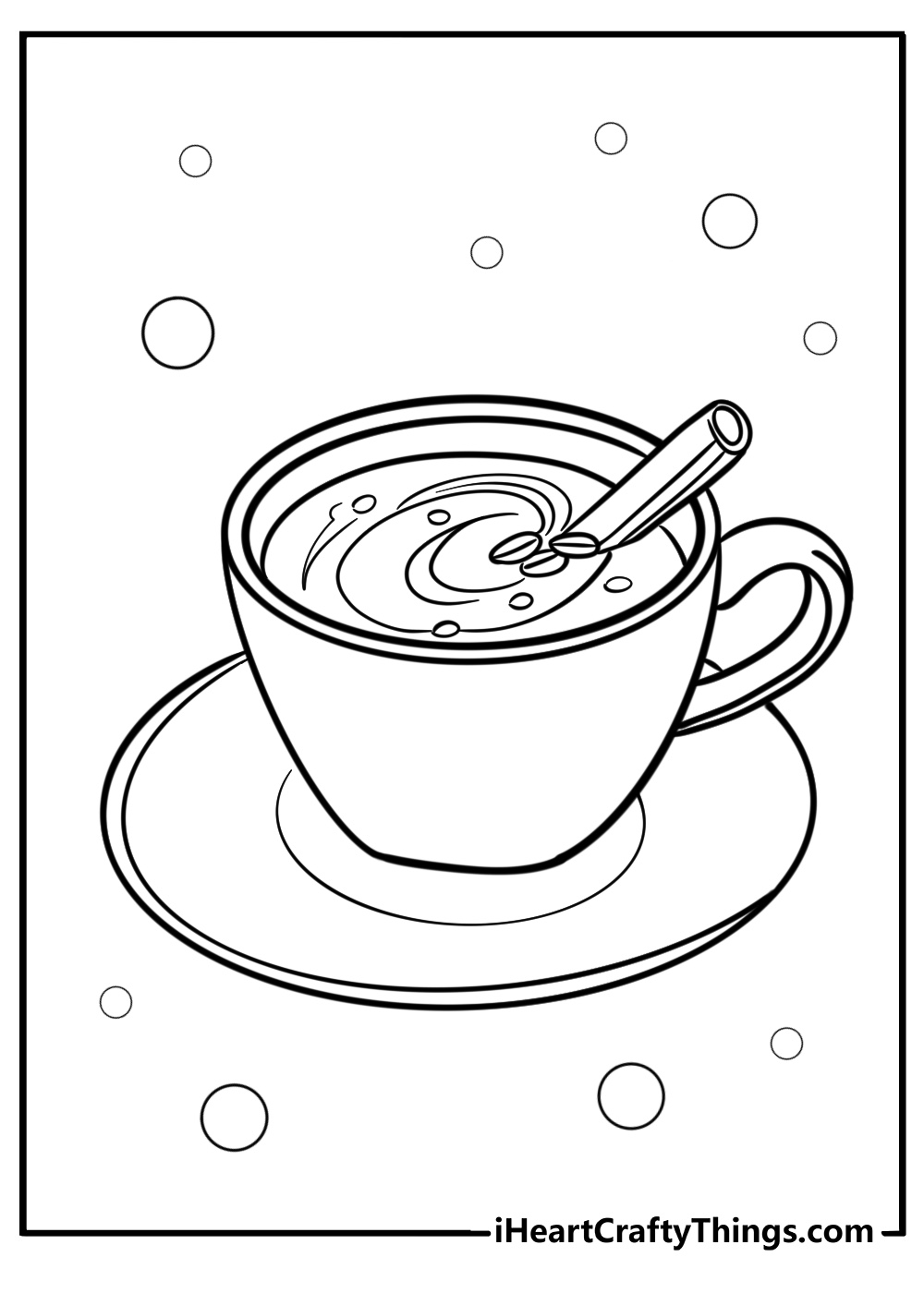 Coffee with cinnamon sticks fun coloring sheet