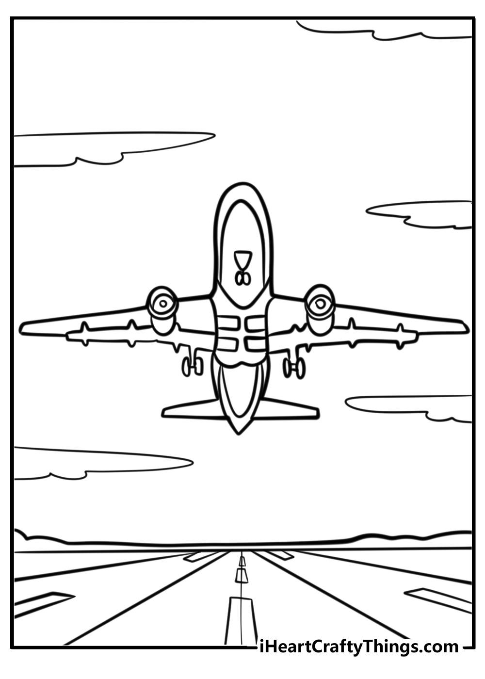 Commercial jet taking off free coloring page pdf