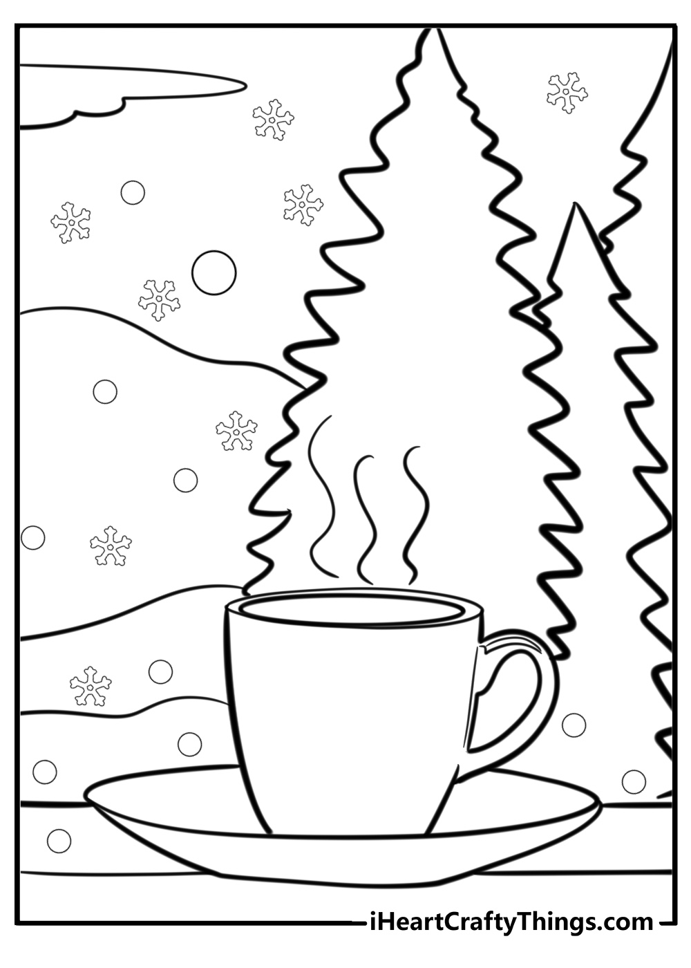 Cup of hot coffee on a cold day fun coloring sheet