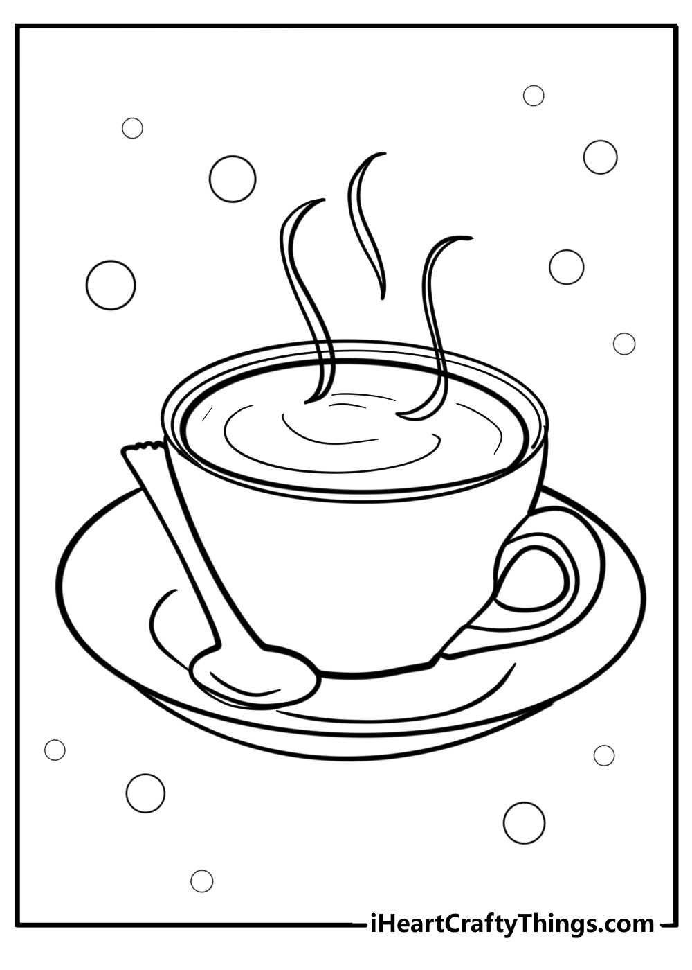 Cup of steaming coffee coloring page for adults