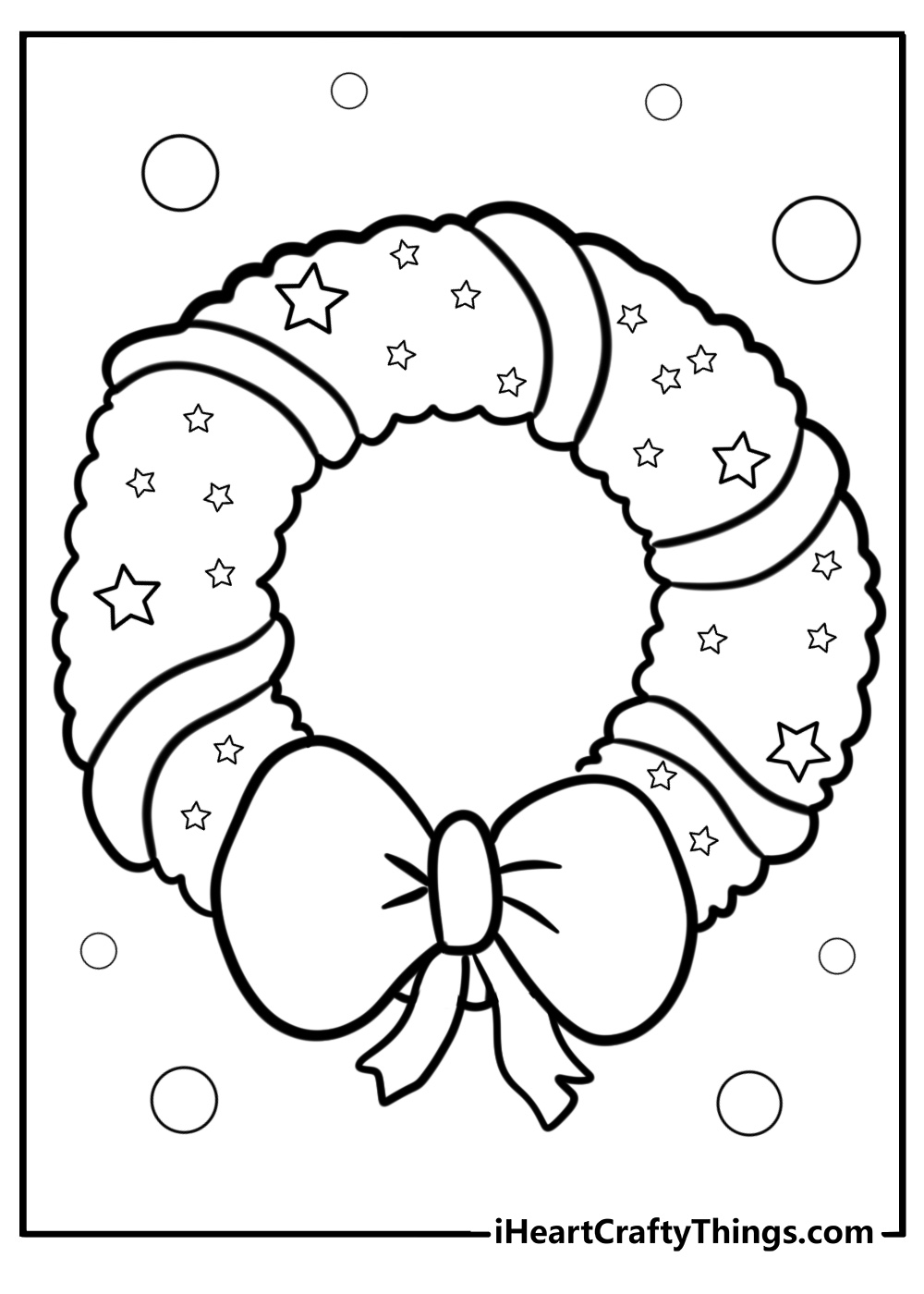 Cute christmas wreath with stars free coloring page