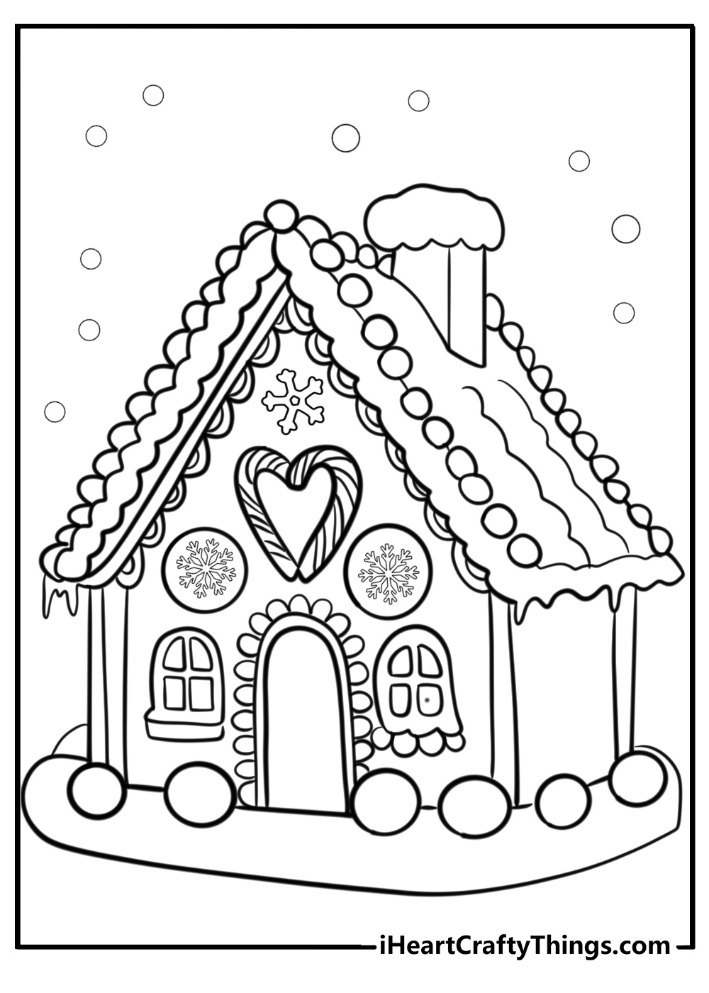 Cute gingerbread house with holiday decorations coloring sheet