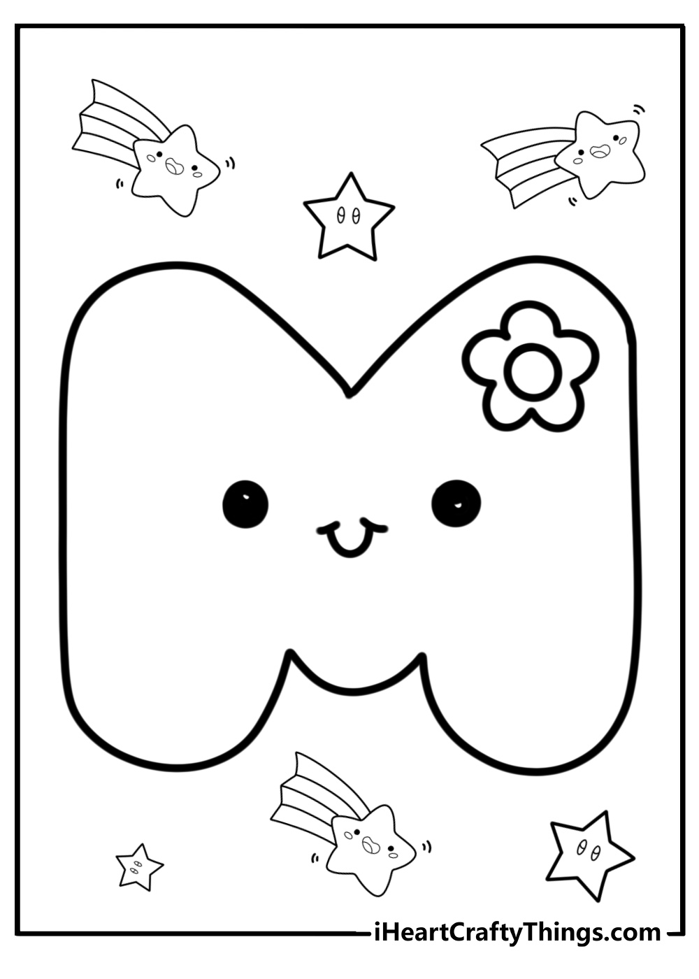 Cute letter m with smiling face fun coloring sheet