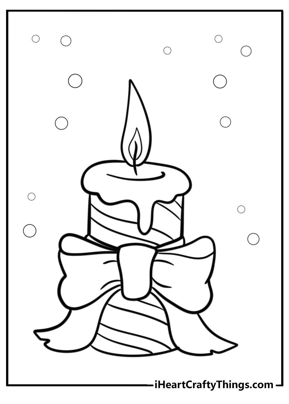 Decorated candle with a christmas bow coloring page