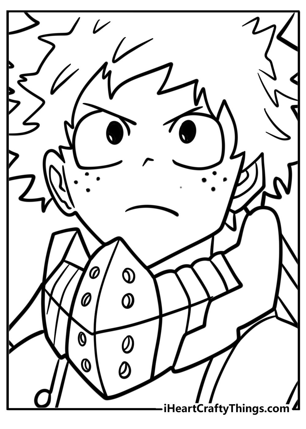 Deku with a serious face coloring sheet