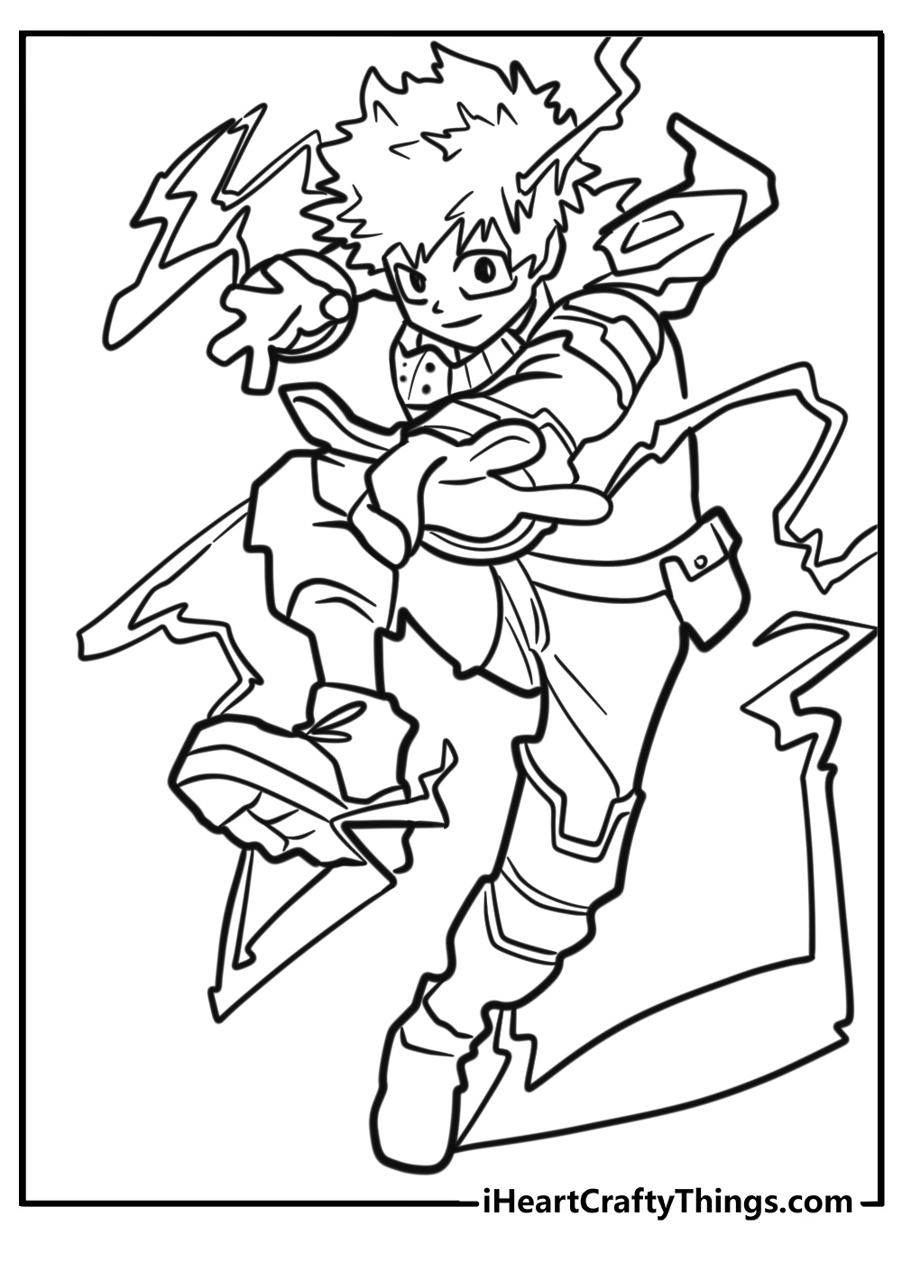 Deku with lightning around him coloring page