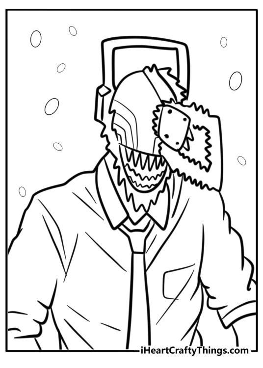 Denji smiling with chainsaw head fun coloring sheet