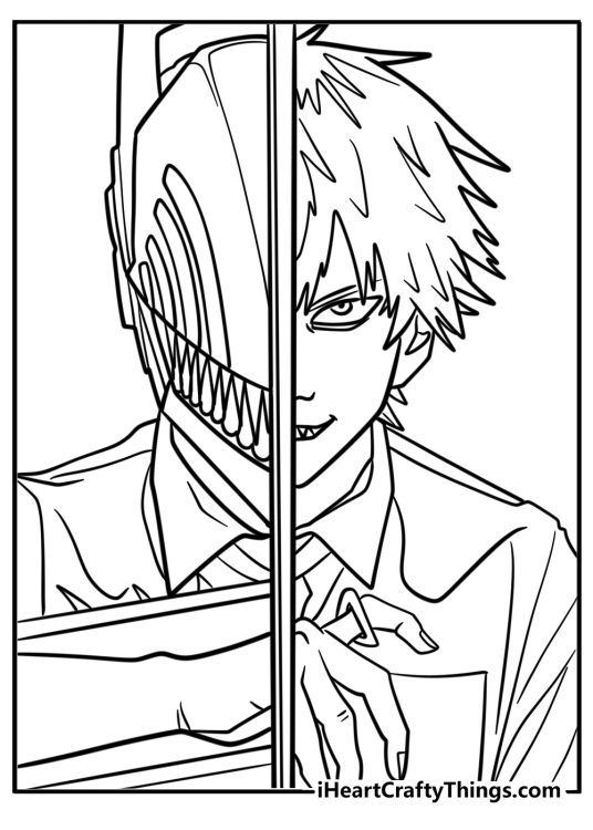 Denji transforming into chainsaw man coloring page
