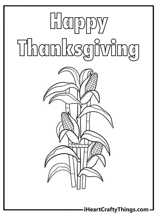 detailed autumn corn stalk bundle thanksgiving printable coloring sheet