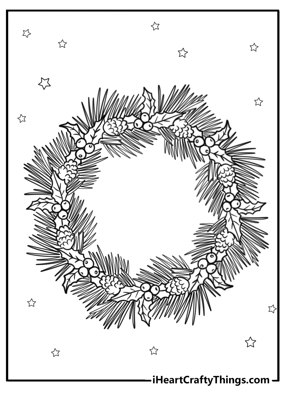 Detailed christmas wreath with pine needles coloring sheet