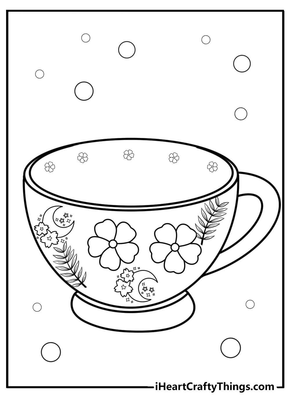 Detailed coffee cup with floral designs coloring sheet