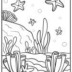 Detailed coral reef with starfish coloring sheet