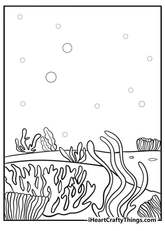 Detailed coral reef with underwater scenery coloring sheet