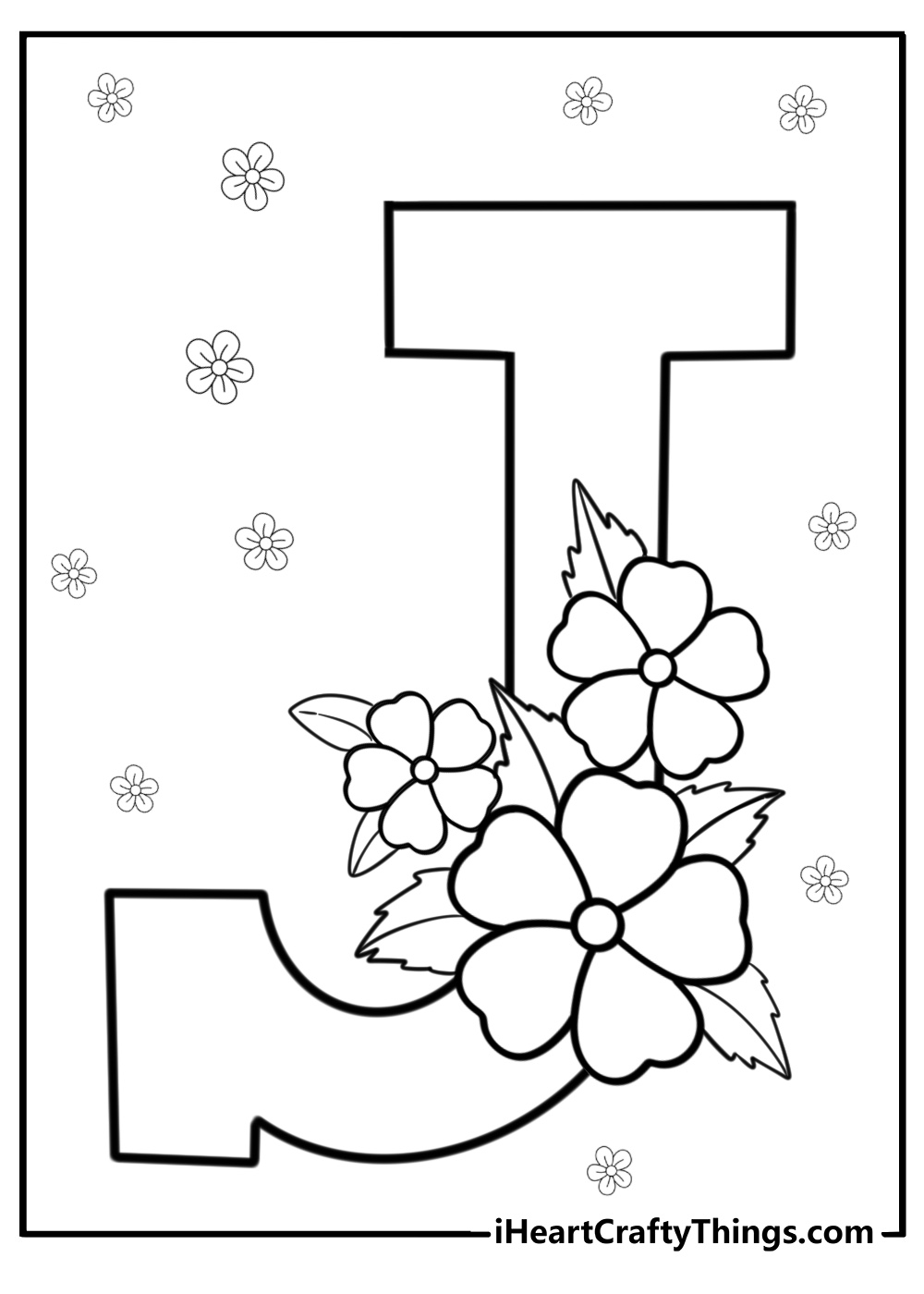 Detailed letter j with floral patterns coloring sheet