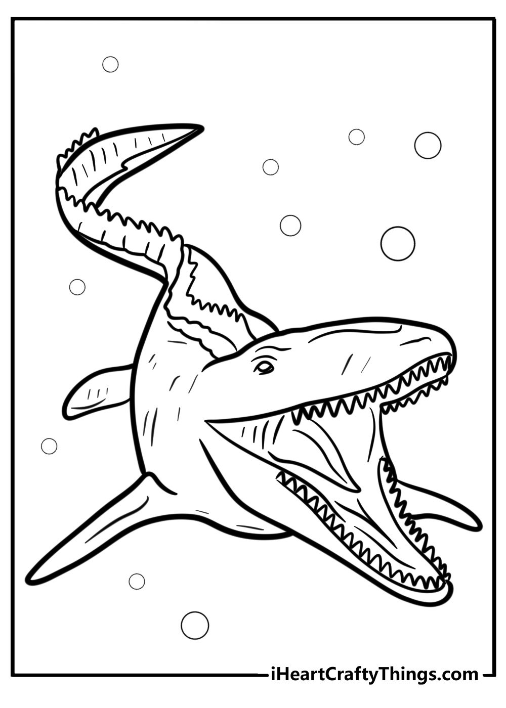 Detailed mosasaurus with sharp teeth coloring sheet