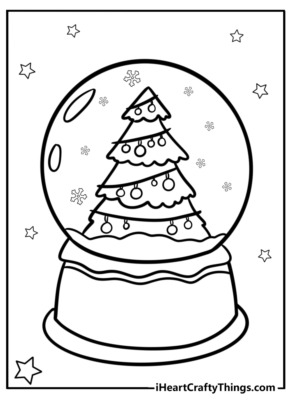 Detailed snowglob with a christmas tree coloring sheet