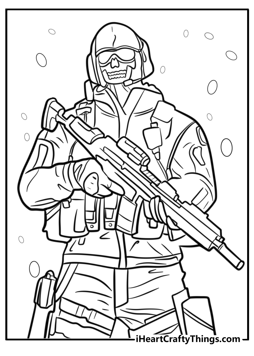 Detailed soldier with tactical gear coloring sheet