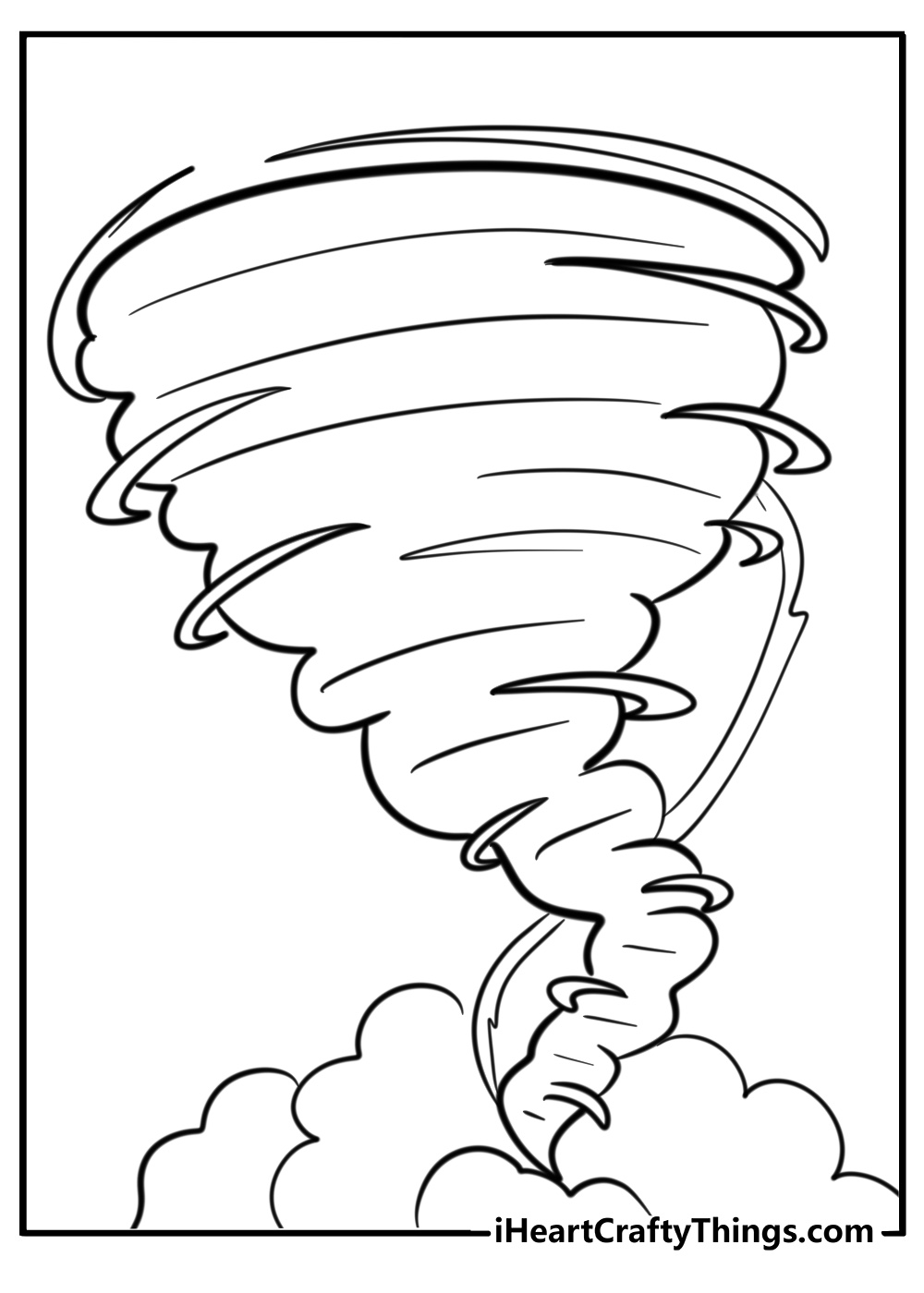 Detailed tornado with swirling wind coloring sheet