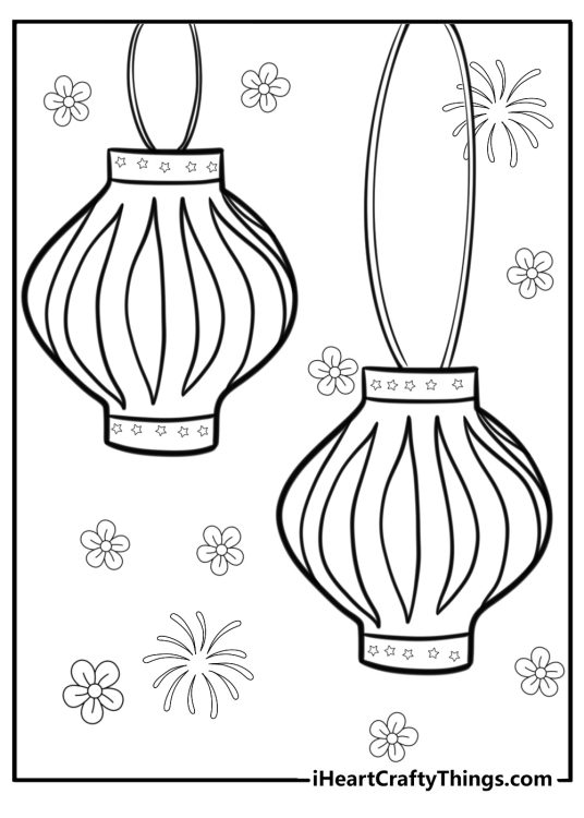 Diwali lanterns hanging fun printable coloring sheet