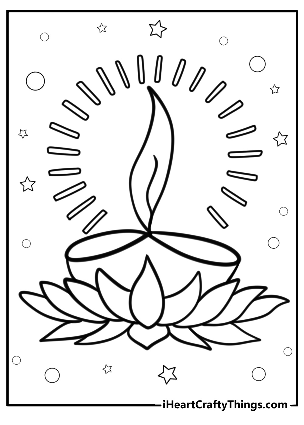 Diya lamp glowing brightly coloring page for kids