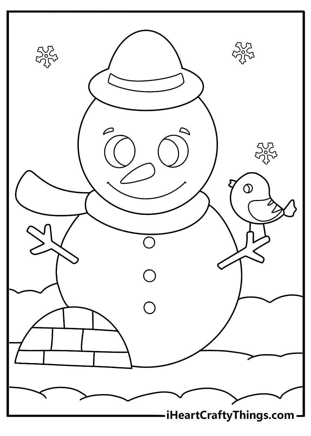downloadable snowman coloring page snowman building a tiny snow fort