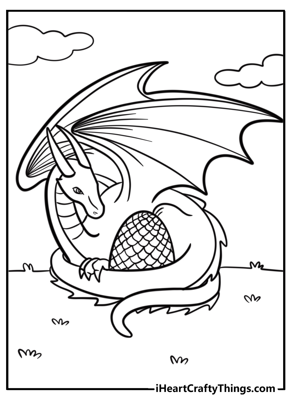 Dragon protecting a magical egg coloring page