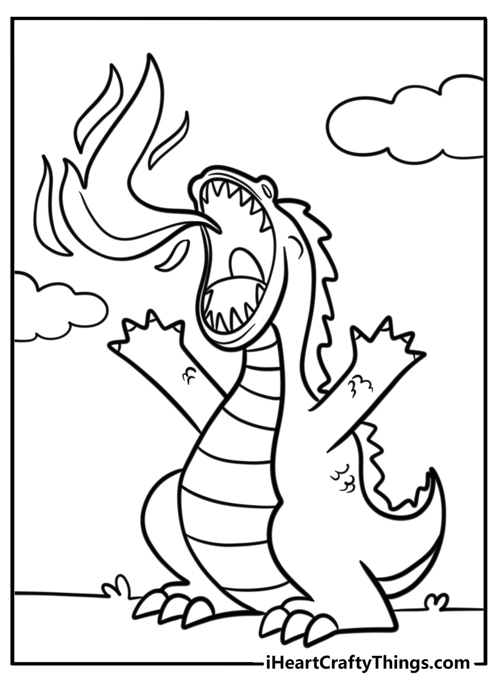 Dragon roaring with flames fun printable sheet