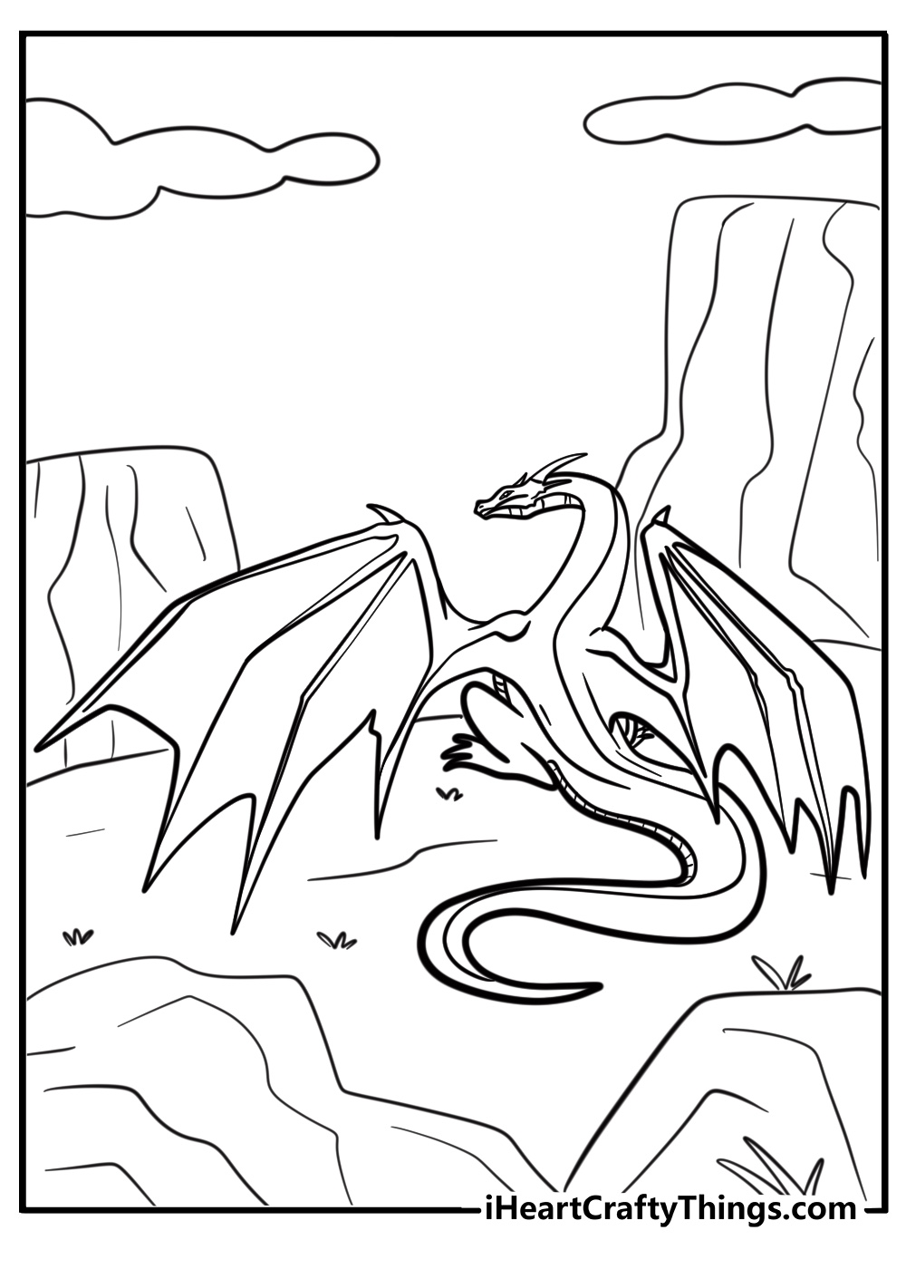 Dragon with big wings detailed free coloring page