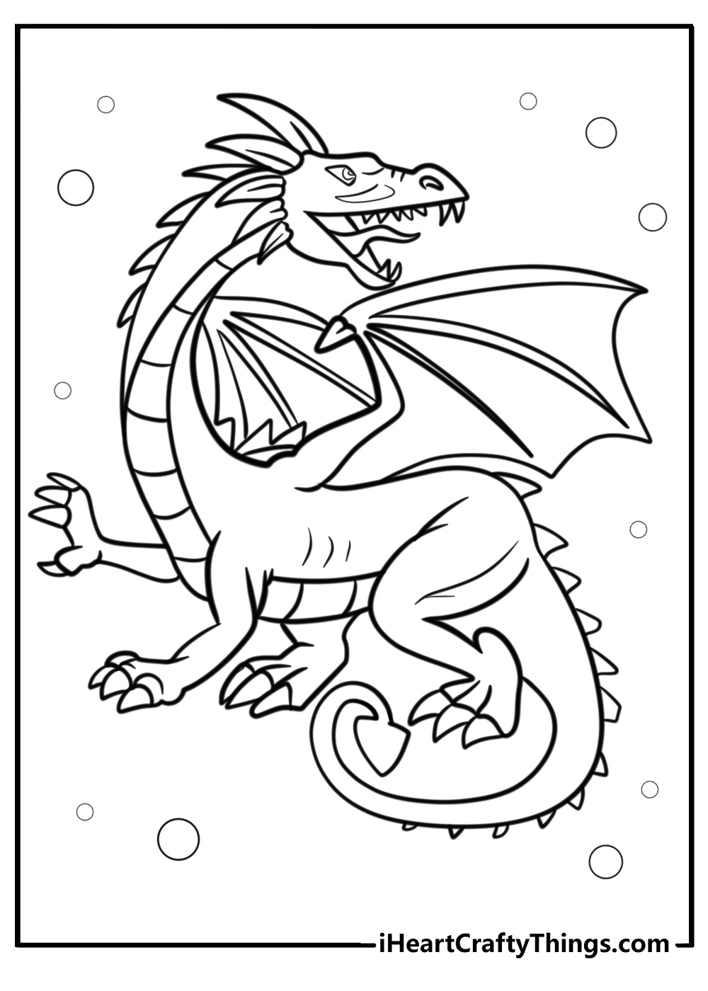 Dragon with long tail coiled around a tree coloring page