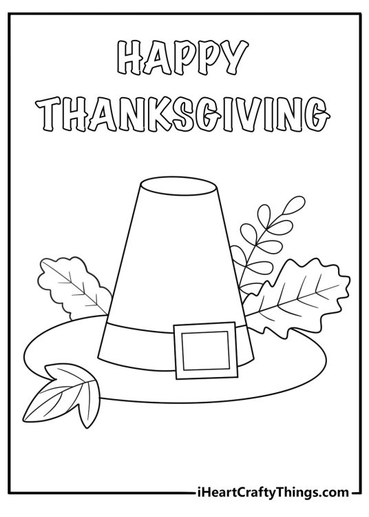 easy pilgrim hat with buckle thanksgiving coloring page for kids