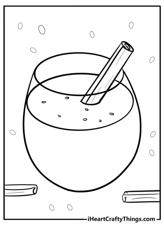 Christmas-themed picture to print and color featuring traditional eggnog with a straw