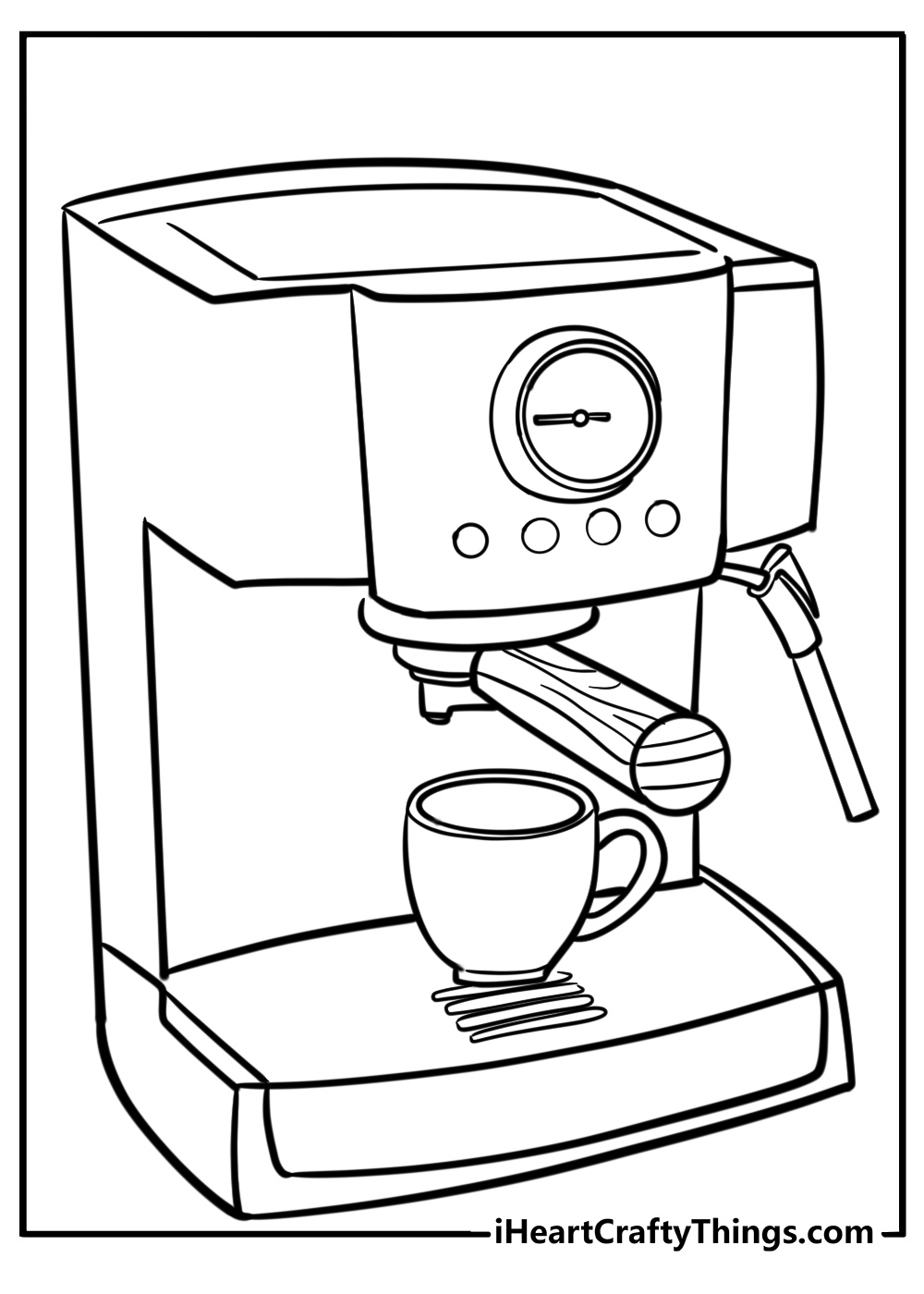 Espresso machine with coffee mug printable coloring page