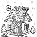 Festive gingerbread house with icing roof coloring page