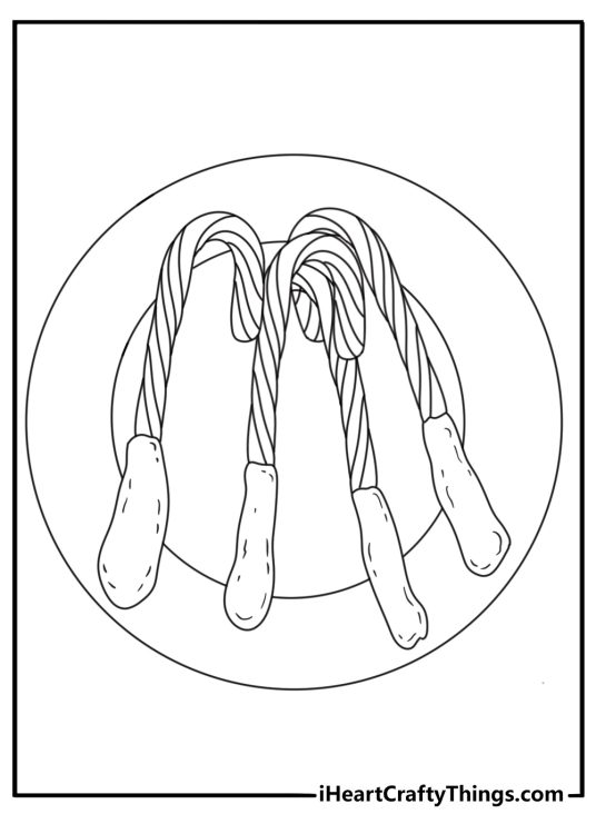 free candy coloring sheet showing a candy cane dipped in melted chocolate