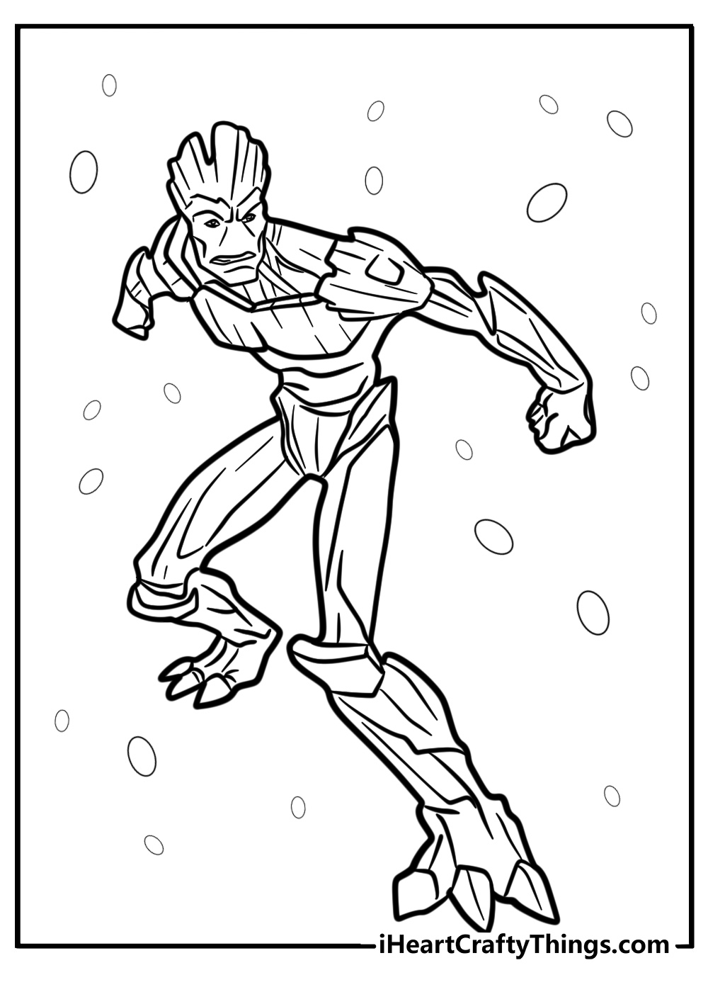 Free groot standing in a defensive stance printable coloring page