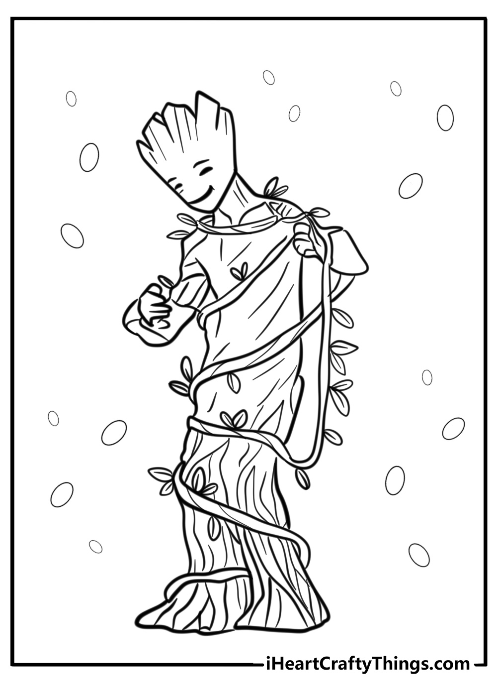 Free groot with vines and leaves detailed coloring sheet