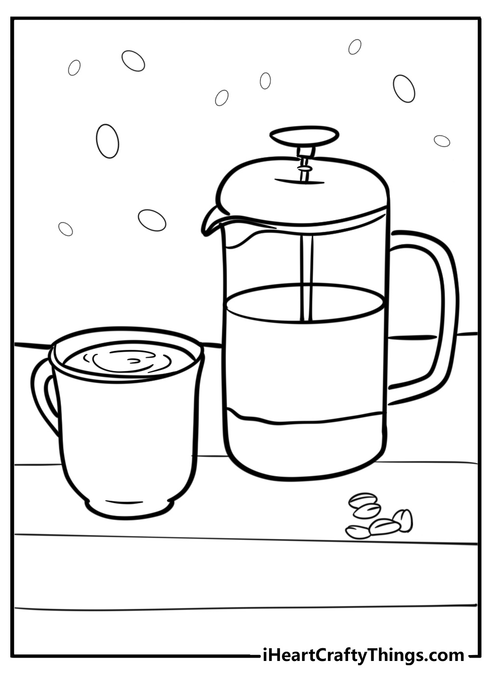 French press with a cup of coffee printable coloring page