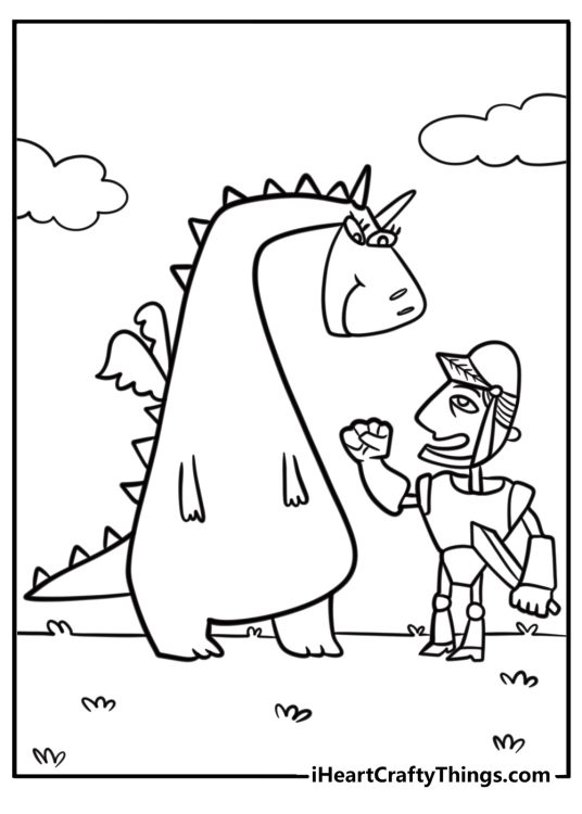 Friendly dragon with a knight coloring sheet for kids