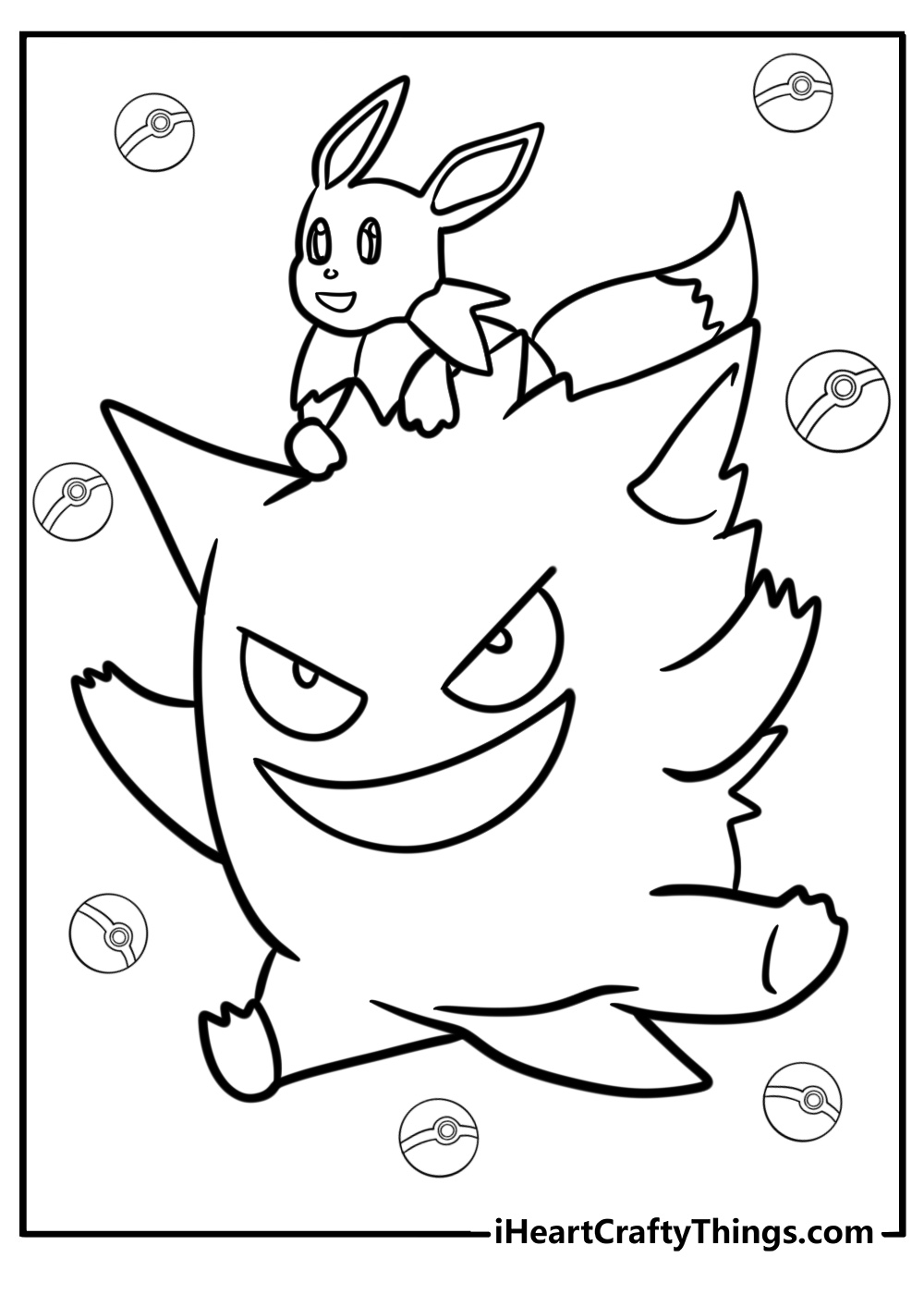 Gengar and eevee together fun coloring sheet