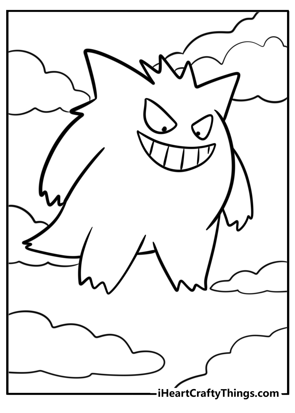 Gengar floating in mid air free coloring page pdf