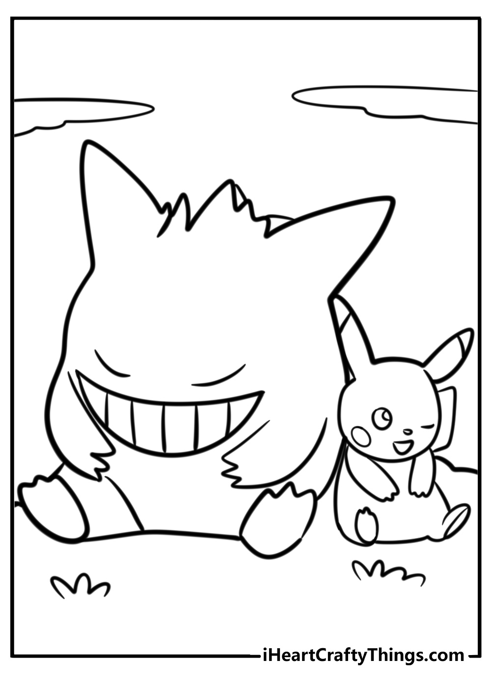 Gengar next to pikachu coloring page for kids