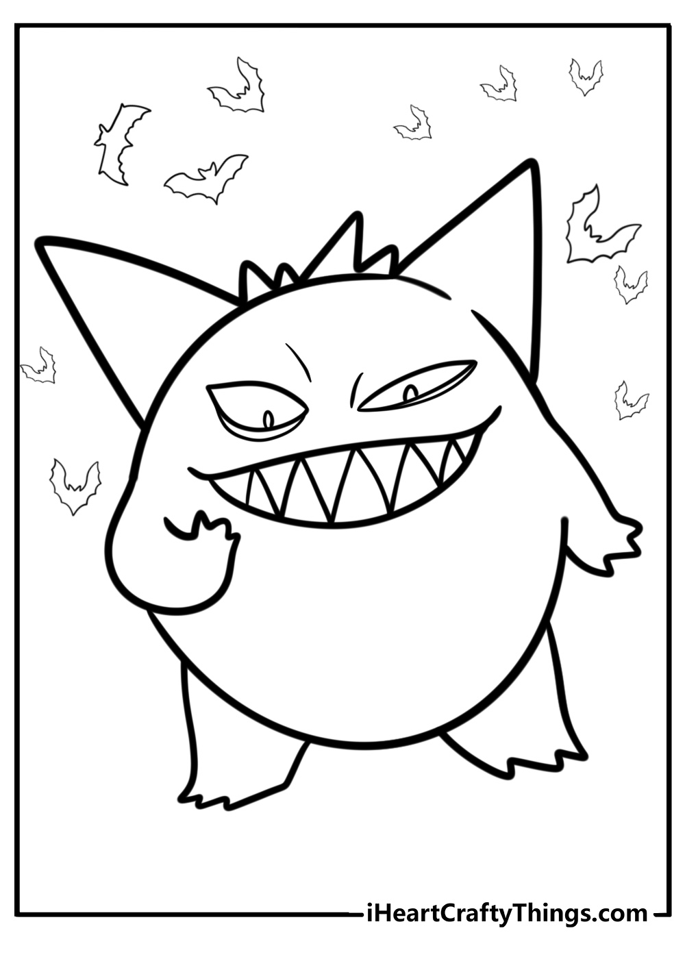 Gengar with a spooky grin coloring page for kids