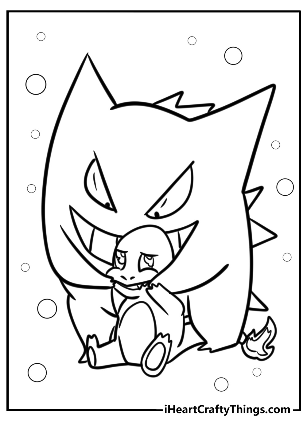 Gengar with charmander free coloring page pdf